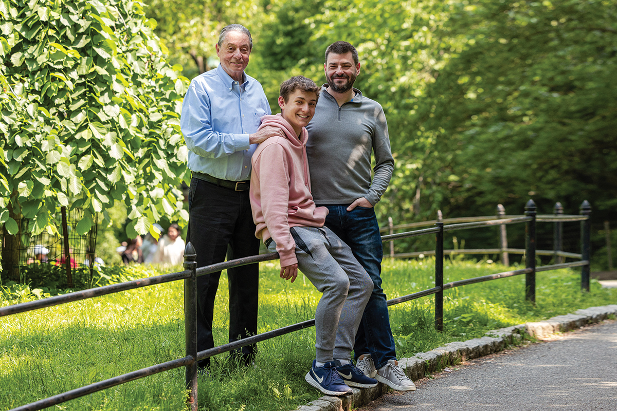  Three generations of the Deutsch family — (from left) Lenny, Judah, and Michael — are being followed by doctors at MSK after genetic testing revealed a hereditary cancer gene in their family.